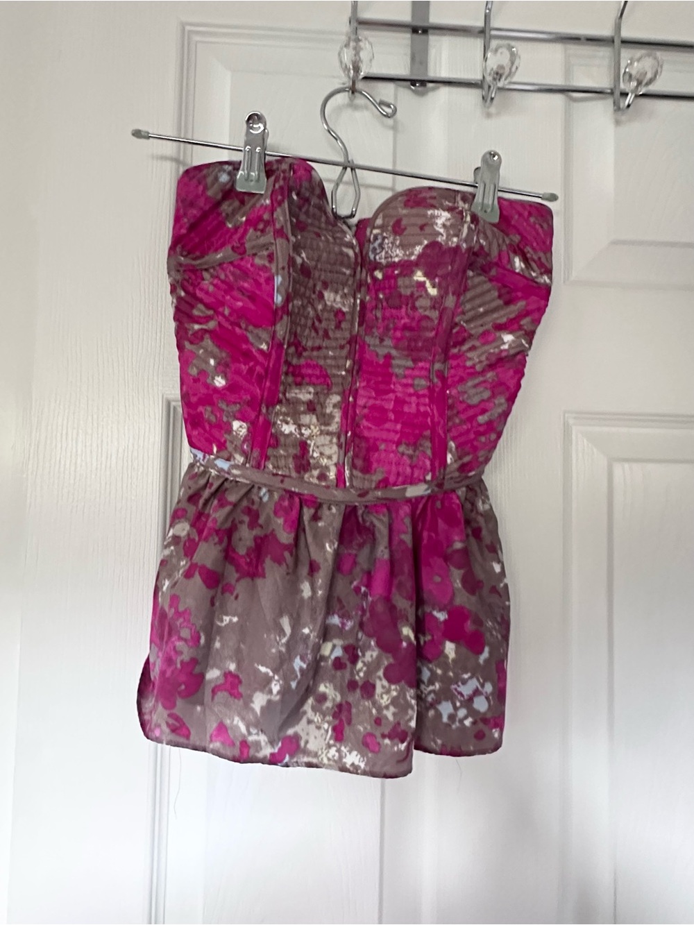 Strapless Pink and Taupe Floral Bustier Top
